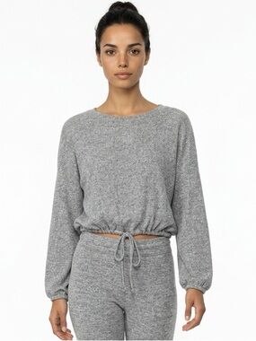ADY P | Gray Ribbed Lightweight Sweater Drawstring Hem Women’s Size Medium